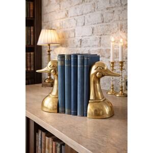 Vintage Brass Duck Bookends, Mid Century Modern, Hollywood Regency Library Decor